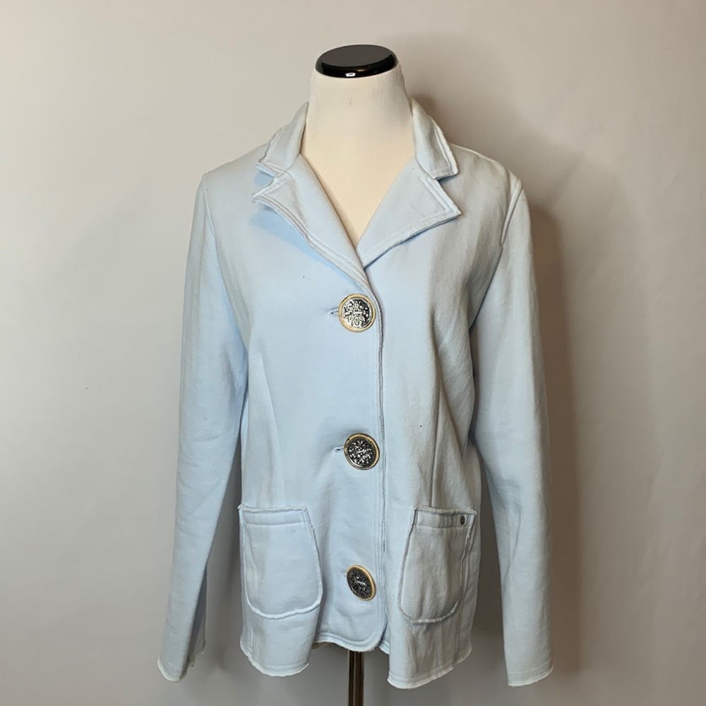 Neon Buddha Baby Blue Long Sleeve Button Up Jacket